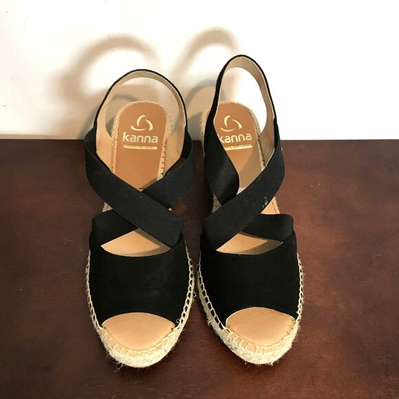 Kanna Wedge Espadrille Black Sandals Womens 7.5 / EU 38 Beachy - Picture 2 of 10